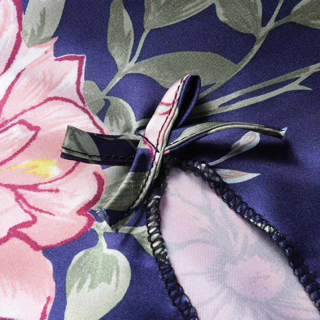 

Women Fashion Lingerie Sleepwear Menina Print Pajamas Sexy Satin Nightdress Ladies Thong Nightwear Lace Temptation Underwear