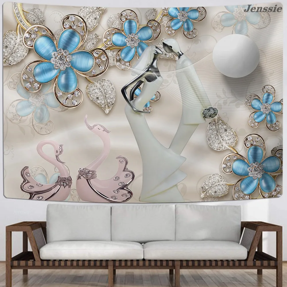 

Bamboo Forest Flowing Water Tapestry 3D Flower Hanging Fabric Background Covering Wall Blanket Decoration Hanging Wall Tapestry