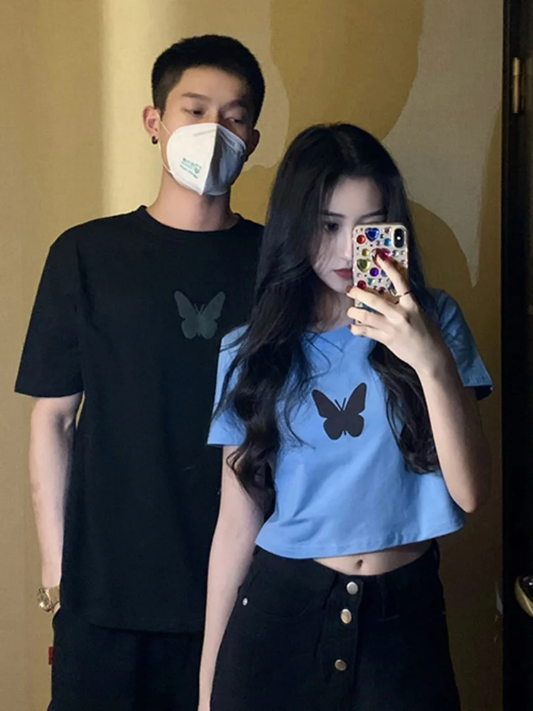 Летняя футболка для влюбленных новинка 2021 с коротким рукавом женский короткий