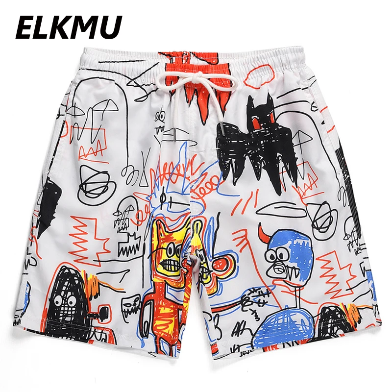 

ELKMU Hip Hop Graffiti Shorts Summer Streetwear Beach Shorts Sweatpants Fashion Casual Bottoms Elastic Waist Breathable HE884