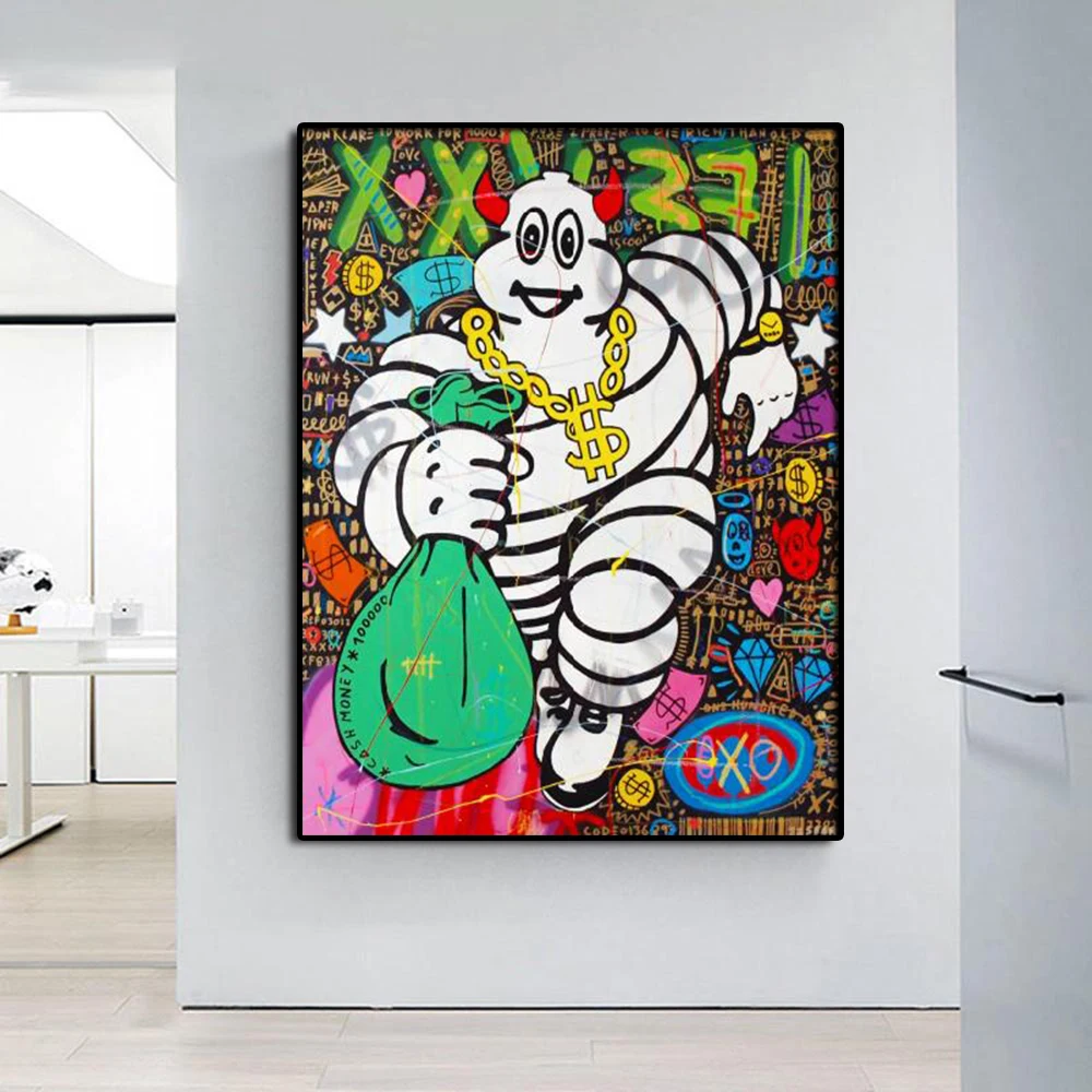 

Street Graffiti Pop Carry the Money Bag Art Poster And Canvas Print Painting Art for Living Room Home One Piece Wall Decoration