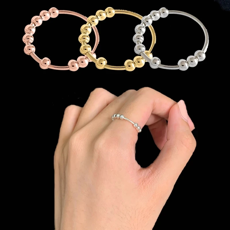 

Women Rose Gold Spinner Fidget Beads Rings for Anxiety Worry Peace Rings Stainless Steel Relieving Stress Rings Party Gifts