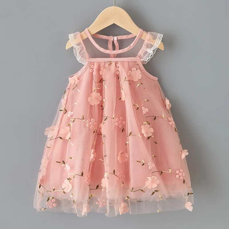 

2021 New Stylish Cute Girls Dress Regular A-Line Flowers Short Knee-Length Girl Clothes Summer Dress Girls Dress