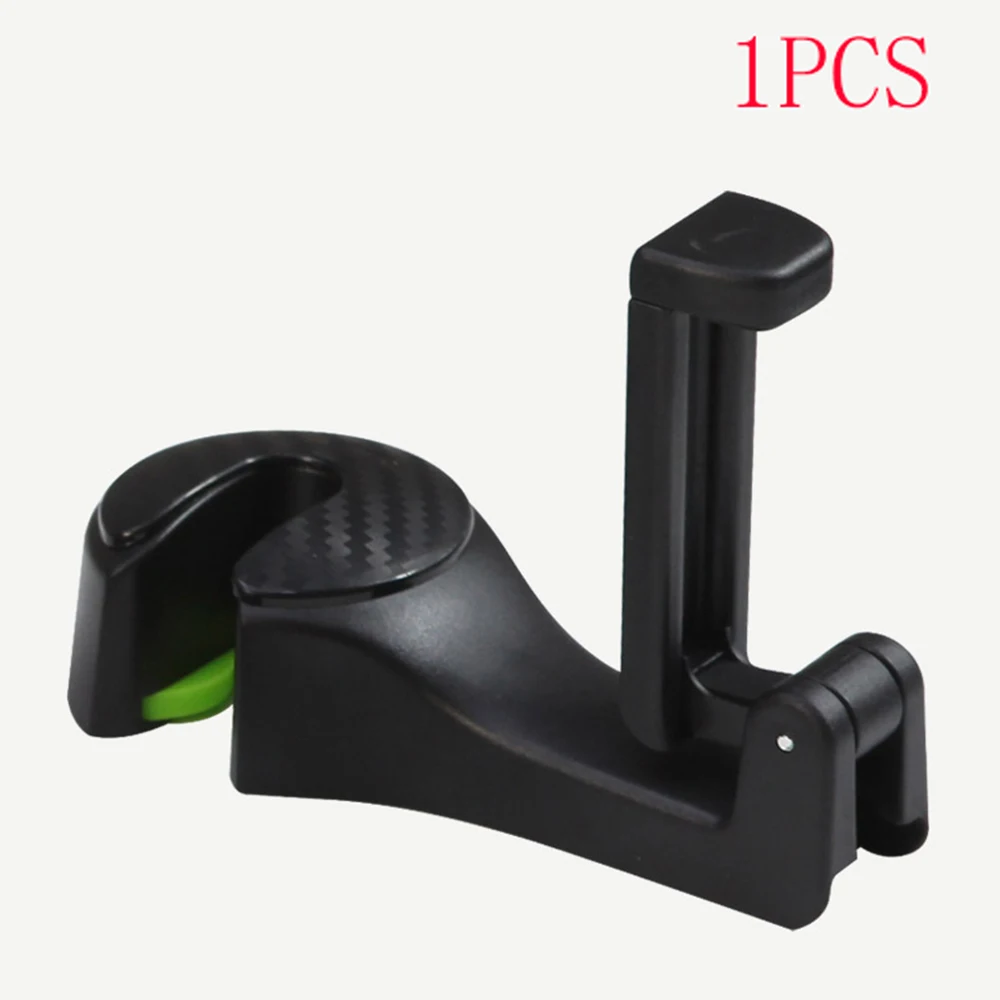 1pcs black 1 шт. 2 шт. автомобильный крючок на подголовник с держателем для телефона, вешалка на спинку сиденья для сумки, кошелька, ткань для продуктов, портативный 2в1, многофункциональные зажимы, крючки - Название цвета: 1pcs black