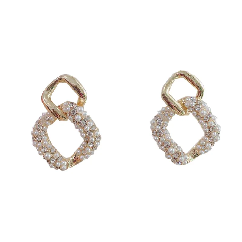 

Korea New S925 Silver Needle Pearl Zircon Geometric Gold Stud Earrings for Women Exquisite Luxury Jewelry Earrings Accessories