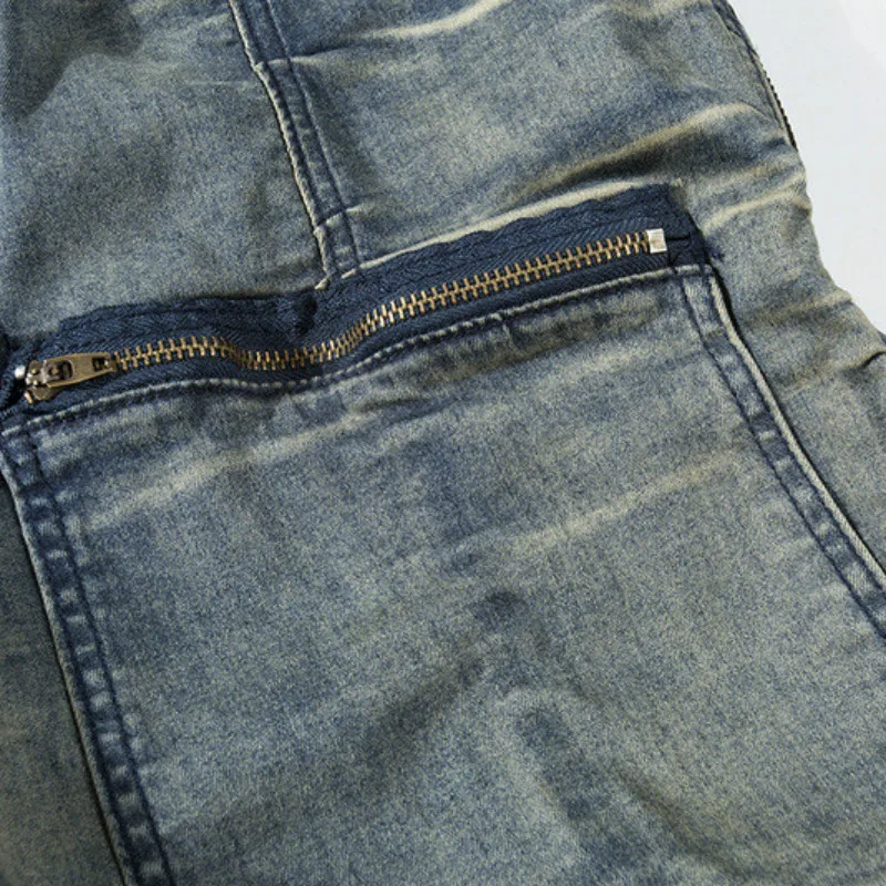 

2020 Mens Hip Hop Casual Streetwear Jeans Side Zip Pleated Insect Denim Pants Vintage Wash High Street Trousers Joggers Men