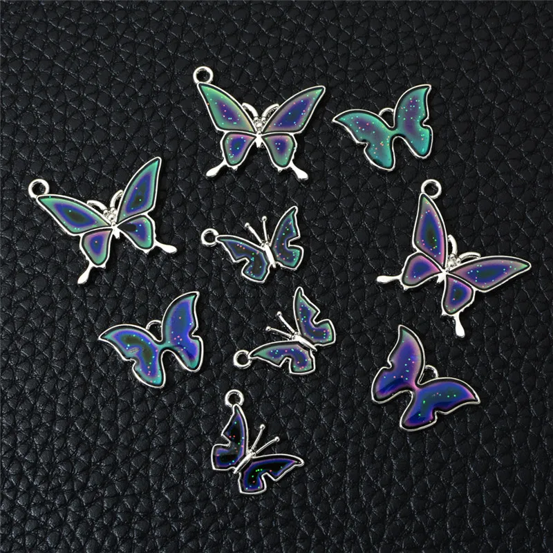 

10pcs/lot Butterfly Charms Temperature Control Color Changes Alloy Pendant For Jewelry Making DIY Handmade Necklace