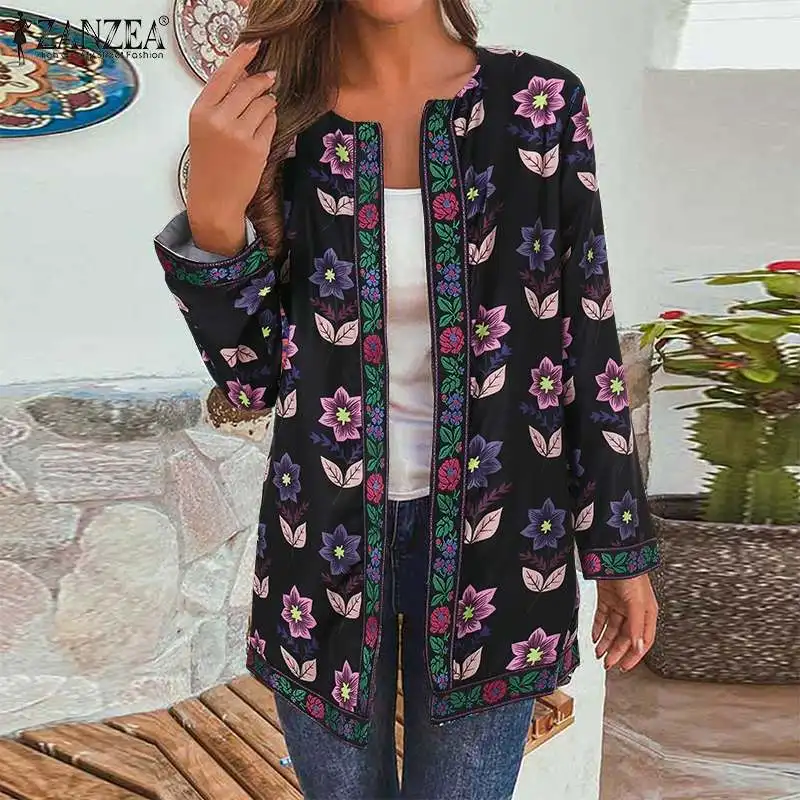 

Женский пиджак с цветочным принтом, тонкий жакет с длинным рукавом и вышивкой, винтажный блейзер для работы и офиса