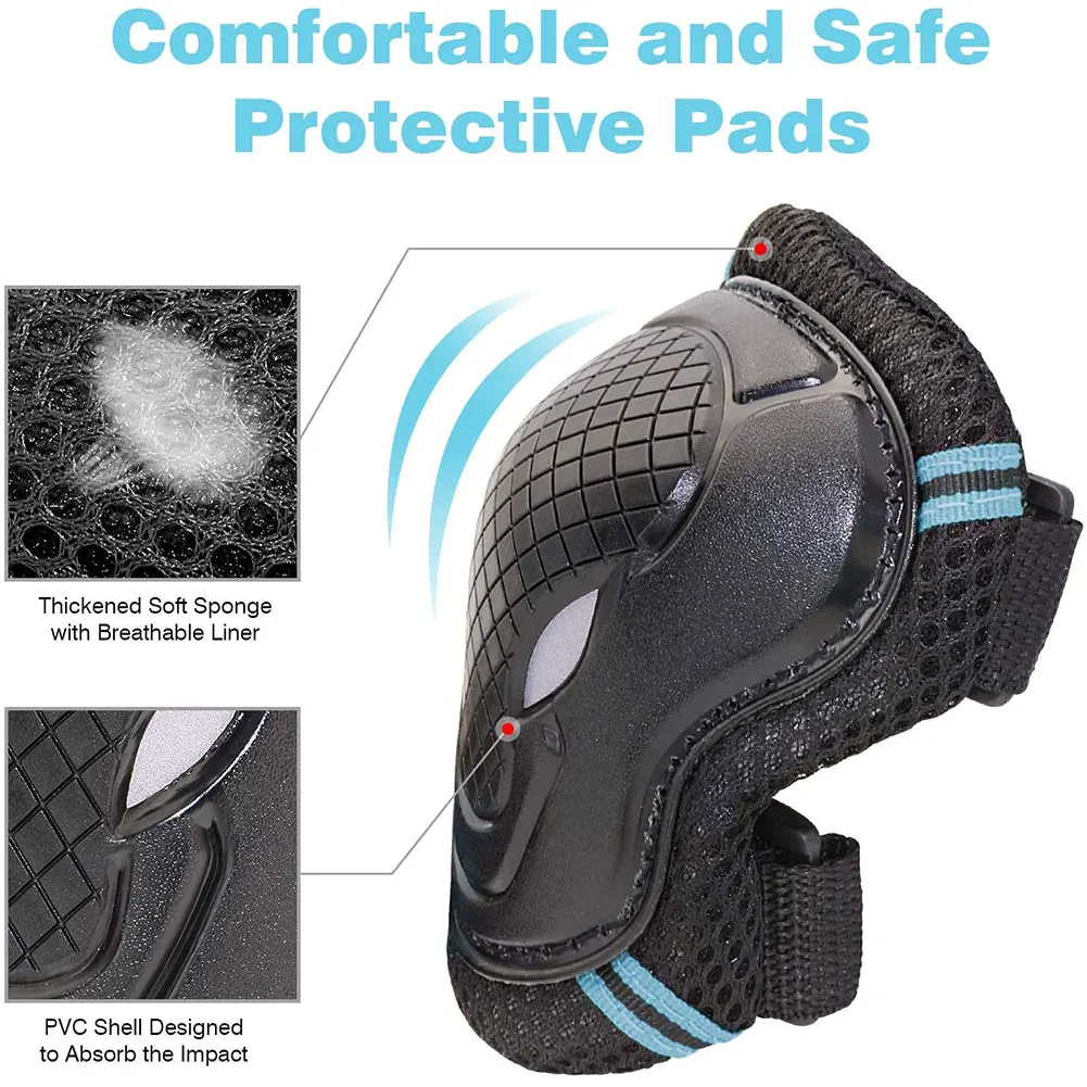 

6In1 Knee Pads Set Kids Sports Protector Knee Elbow Wrist Pads For Rollerblading Skateboard Cycling Skating Bike Scooter Riding