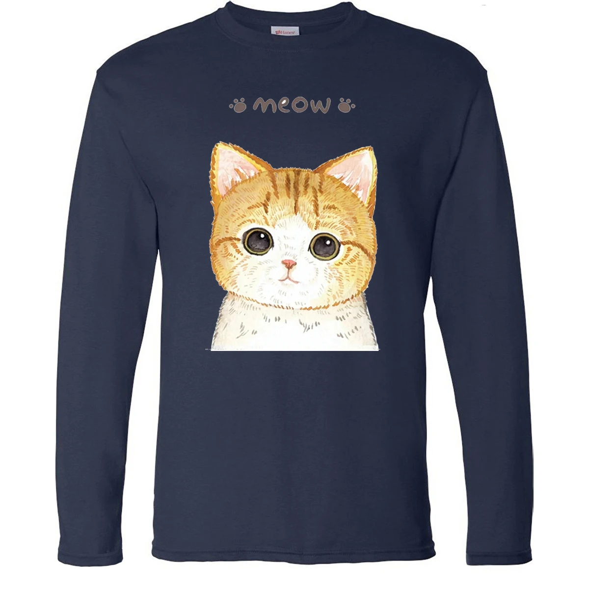 Топы с круглым вырезом и милым котиком футболки длинными рукавами брендовые