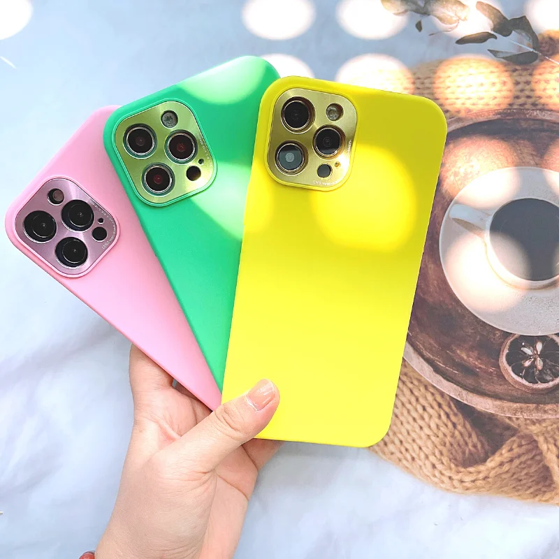 

13 12 Pro Case Luxury Plated Metal Lens Matte Fluorescence Silicone Cover for iPhone 12 Pro Max 12 Full Back Protection Cases