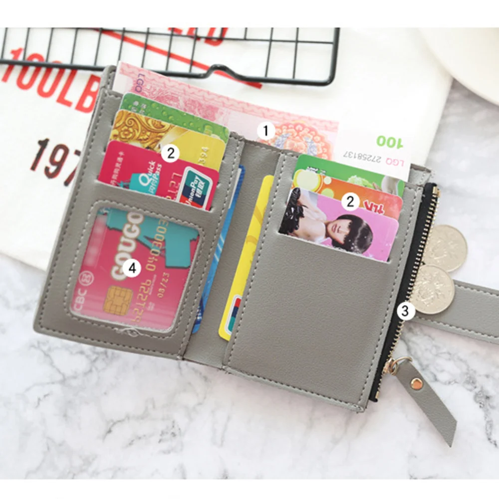 

Women Leather Small Wallet Card Holder Elegant Solid Color Short Lovely Purse Zip Coin Purses Clutch Handbag Fashion Coin Purse