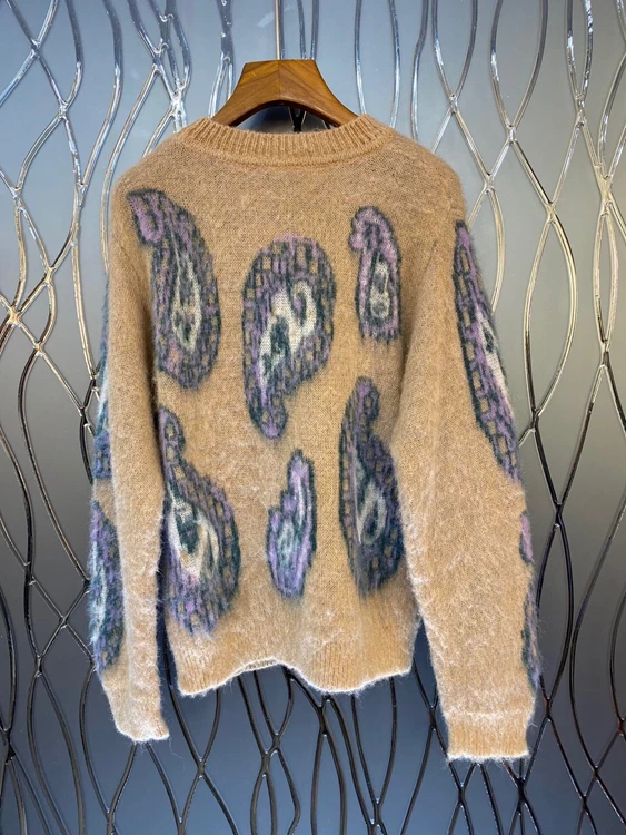 

Autumn / winter 2020 new women's round neck color matching pattern decoration long sleeve versatile sweater 1108