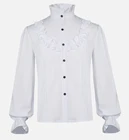 Рубашка мужская плиссированная с воротником-стойкой, винтажная блузка в готическом стиле, с длинным рукавом, Повседневная Клубная одежда, весна