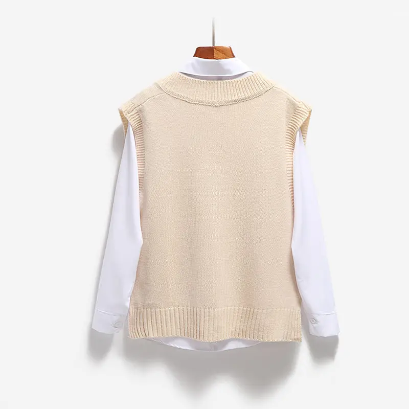 

Knitted Vest for Women, V-Neck, Solid Color, Korean Style, Asymmetric Vest with Side Slit, Loose