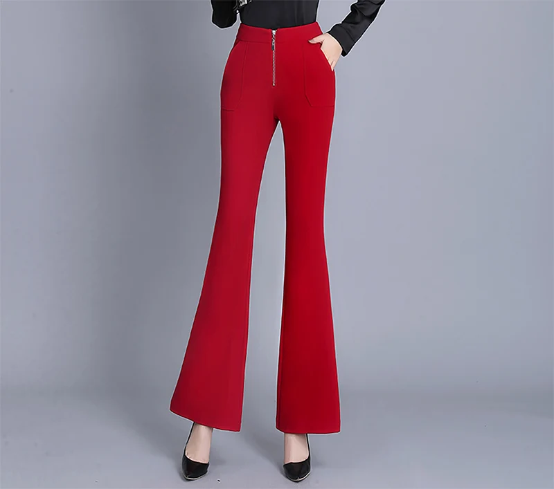 Women Red Pants Work Zipper Office Lady Autumn New Arrivals Rtrousers Elegant 3478LY | Женская одежда