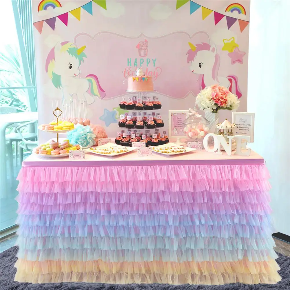 Разноцветная шифоновая юбка для стола из тюля прямоугольные круглые столы дома