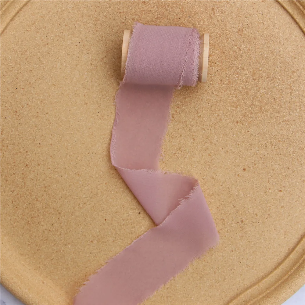 3 шт. ручной работы потертые края шифоновая шелковая лента с деревянной катушкой