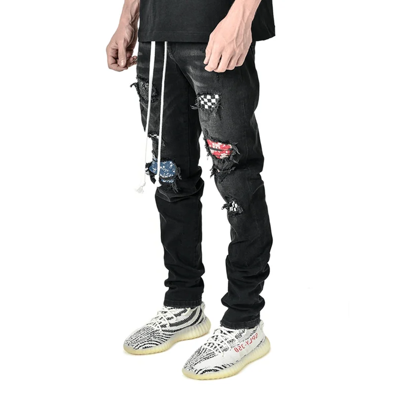

Mandylandy Men's Casual Ripped Jeans Trend Hip Hop Denim Trousers Men's Motorcycle Pants Hole Distressed Punk Jeans