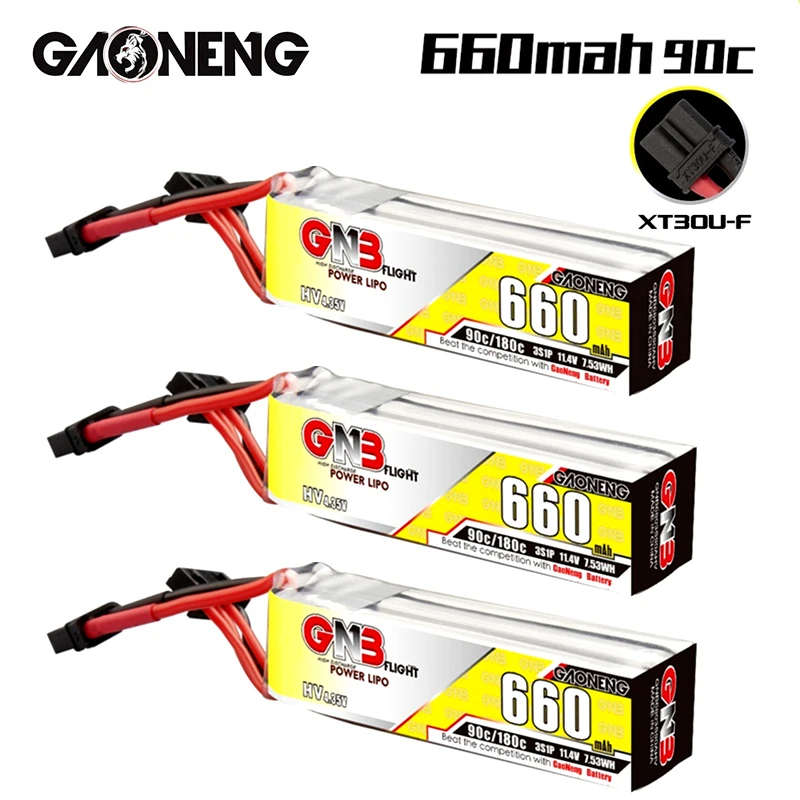 

3Pcs/Set Gaoneng GNB 3S 11.4V HV Lipo Battery 660mAh 90C/180C XT30U-F for FPV Racing Drone 4 Axis UAV RC Quadcopter RC Drone