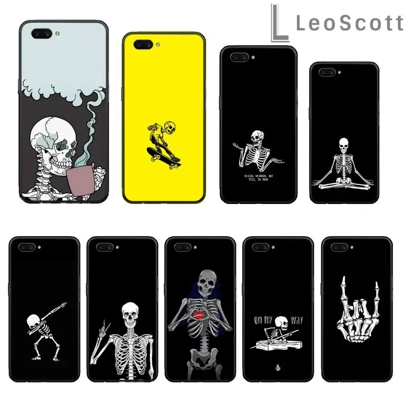 

Funny cute skull skeletons art Phone Case For OPPO R9 R11 R15 R17 RENO Realme S PLUS Normal 2z 3 5 C2 pro cover