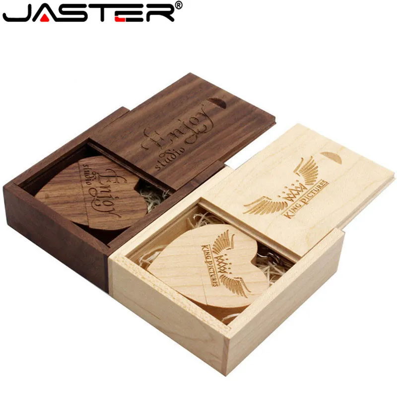Jaster логотип на заказ деревянное сердце USB+ коробка USB флэш-накопитель 64 ГБ 32 ГБ 16 ГБ 8 ГБ U диск фотографии свадебные подарки