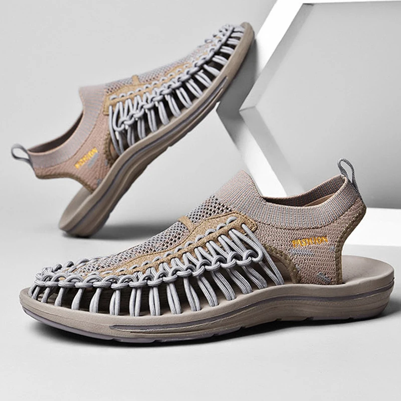

2021 Breathable Men's Summer Shoes Lightweight Men's Sandals Slip-On Shoes For Men Casual Shoes Woven Sandals For Men Footwear