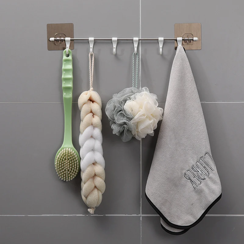 

Adhesive Storage Rail with Moving 6 Hooks Wall Mounted Hanging Utensil Holder Rack for Kitchen Bathroom HB88