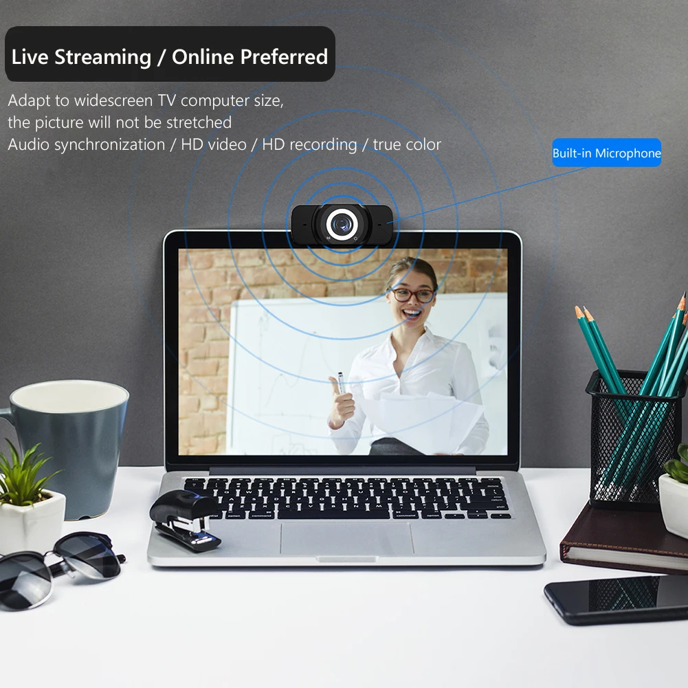 

Portable Webcam Web Camera USB Plug and Play 1080P HD 90 Wide Angle Camcorder for School Office Working Decoration