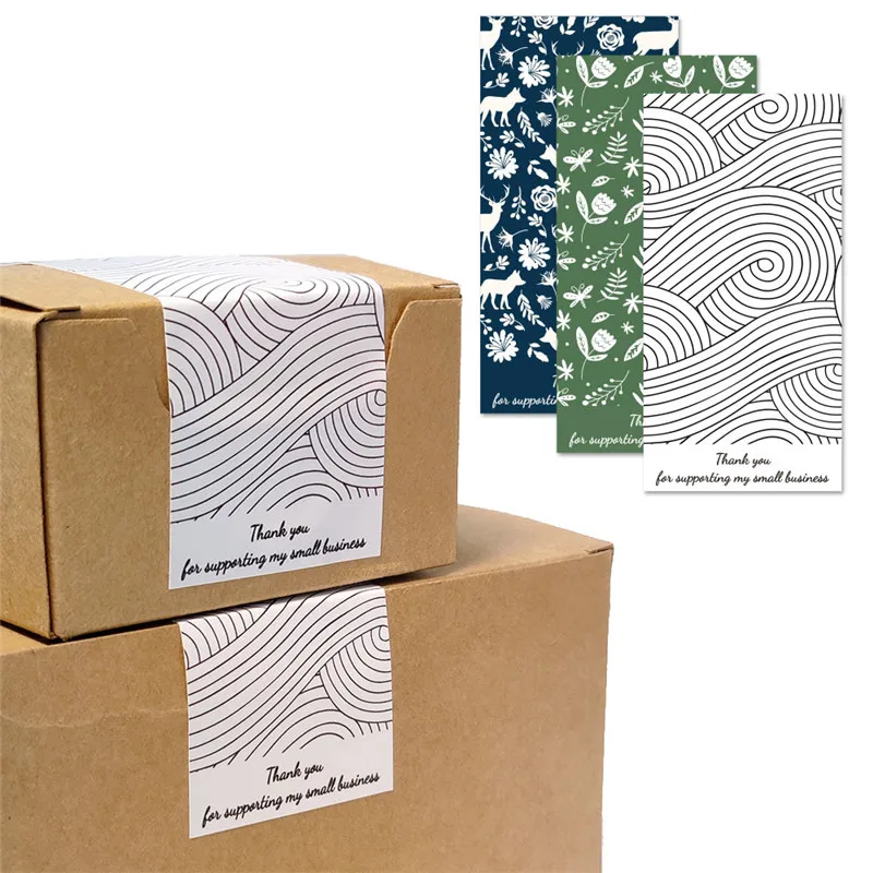 

50pcs/lot Green Leaf Rectangular Sticker Gift Box Sealed Coated Paper Label Thank You for Supporting My Small Order Supplies