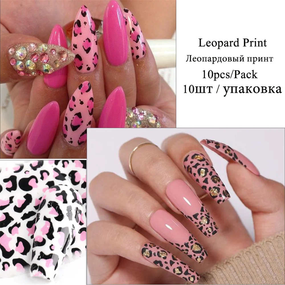 

10pcs Sexy Leopard Nail Art Stickers Set Wild Animal Skin Transfer Decoration Starry Sky Adhesive Manicure Supplies Accessories