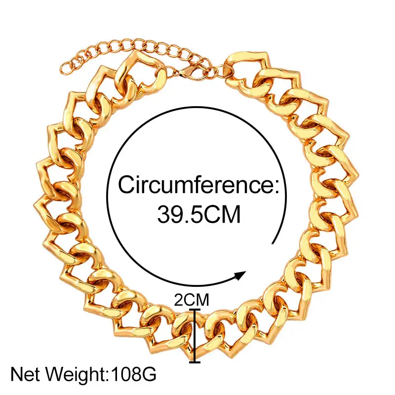 

Flatfoosie Gothic Hollow Heart Link Chain Necklaces Women Gold Silver Color Metal Geometric Thick Choker Necklace Punk Jewelry