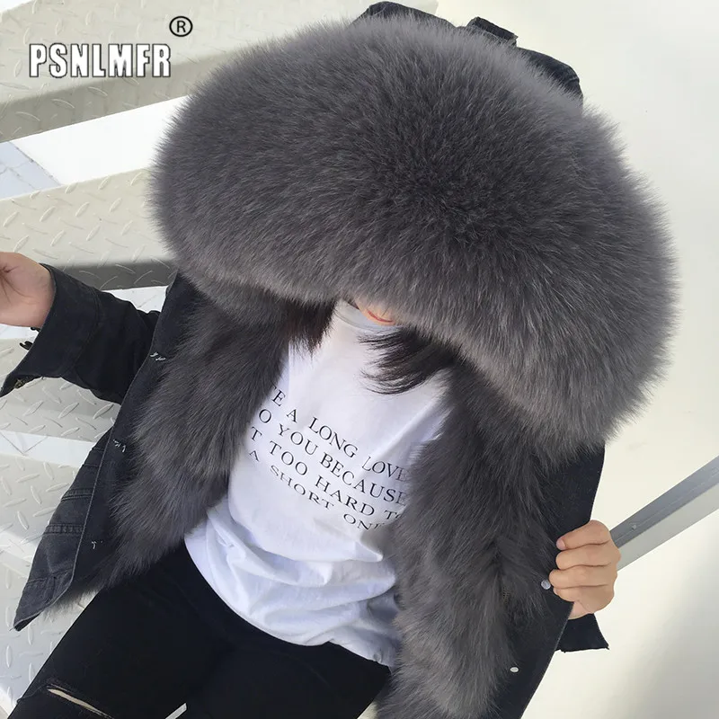 Джинсовая парка с капюшоном и натуральным лисьим мехом наивысшего качества с большим натуральным лисьим меховым воротником в русском стиле, теплая мягкая женская меховая куртка