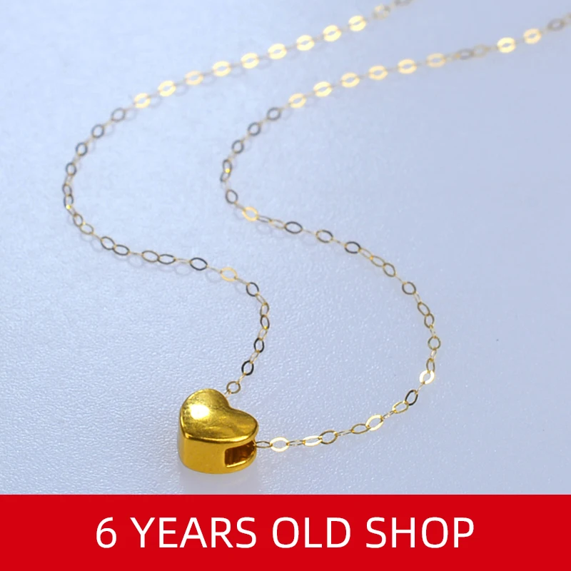 Цепочка женская из чистого золота 24 К с кулоном в виде сердца X506 | Украшения и