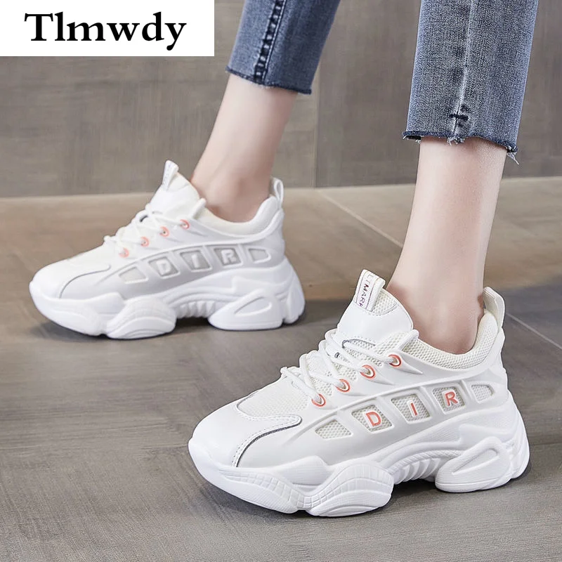 

2021 Spring New Women's Chunky Sneakers Fashion Comfortable Platform Shoes Women Vulcanized Shoes Lace-up Solid Color Dad Shoes