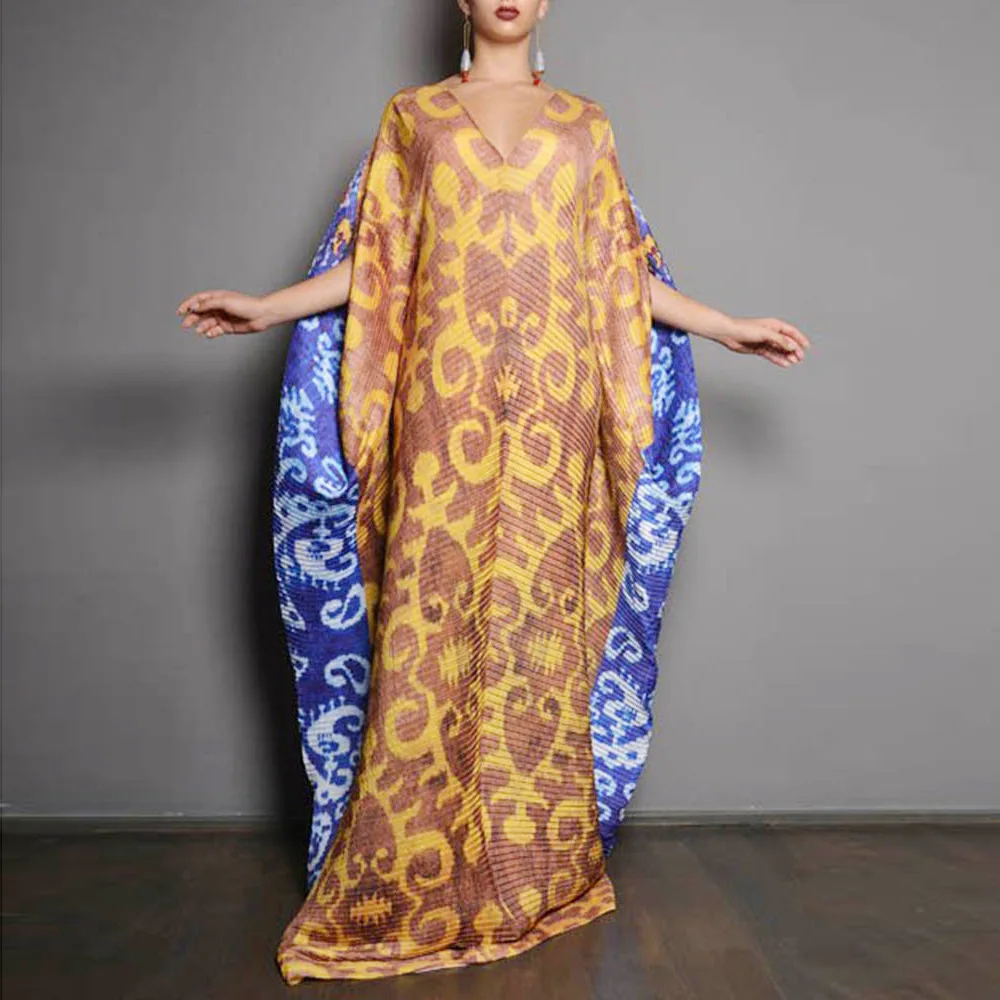 

Женское мусульманское платье, свободное платье с принтом, с V-образным вырезом, в европейском и американском стиле, для отпуска, большого раз...