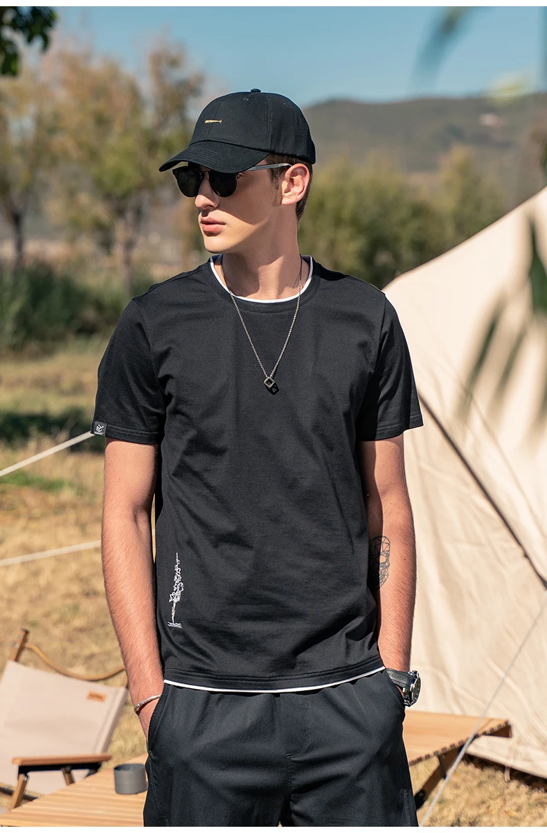 

YTX544 Summer Men's Fitted Embroidered Cotton Creative Pattern Embroidered Short Sleeve T-shirt