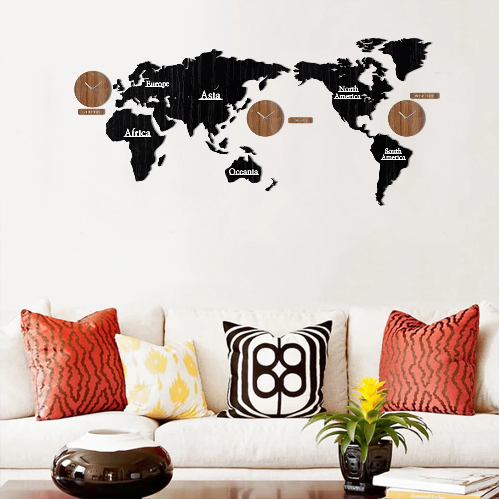 

Креативные настенные часы с картой мира, современный европейский стиль, круглые беззвучные часы Relogio De Parede, деревянные большие деревянные ч...