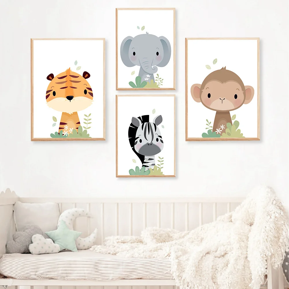Картина на холсте с принтом джунглей животных жираф слон Зебра Детский Настенный
