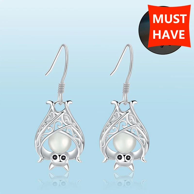 

Женские серьги из серебра 100% пробы, в виде летучей мыши