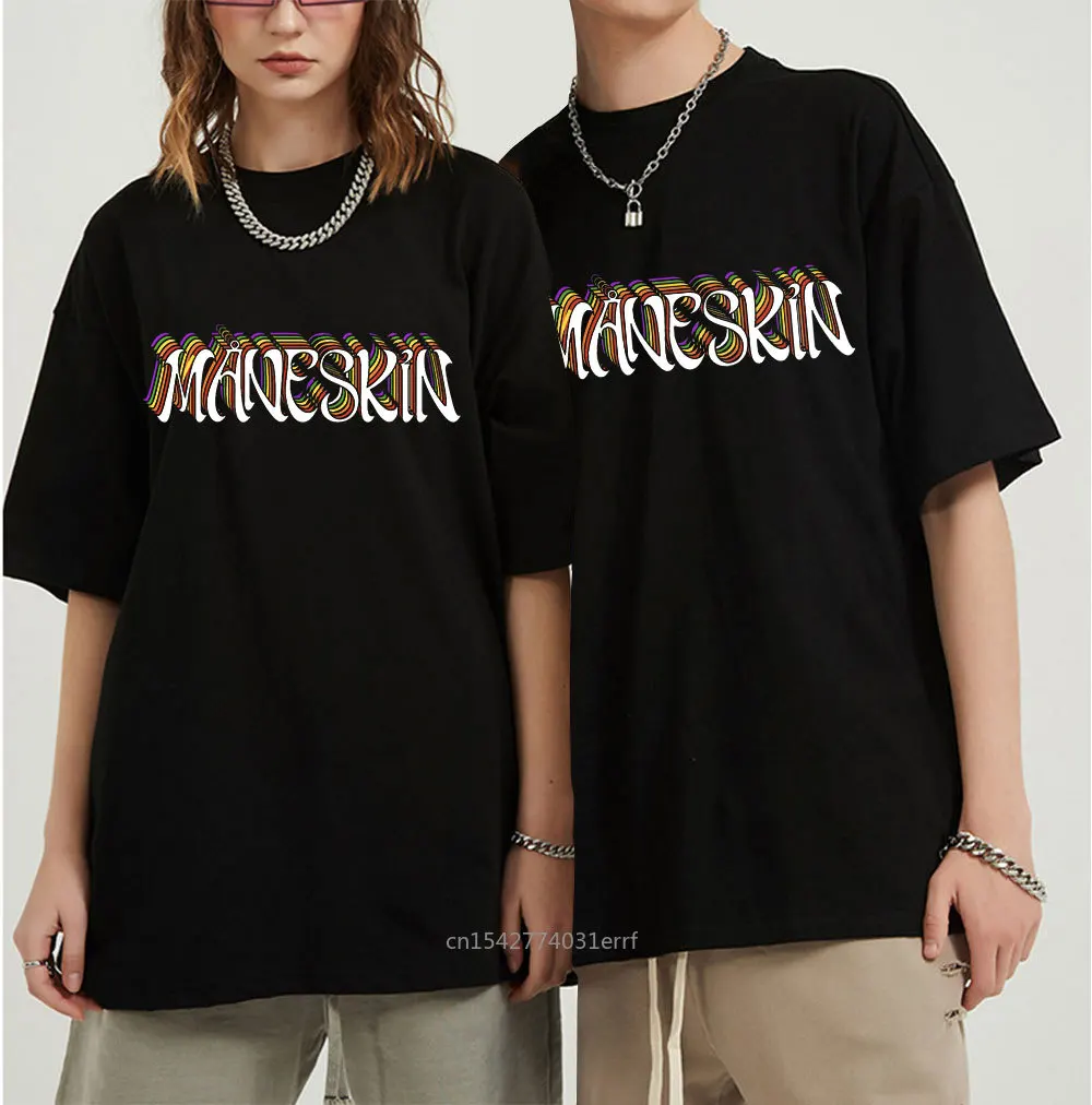 

Italian Band Logo Maneskin Print Summer Short Sleeve Graphic Tee Shirt Oversize Daily T-shirt