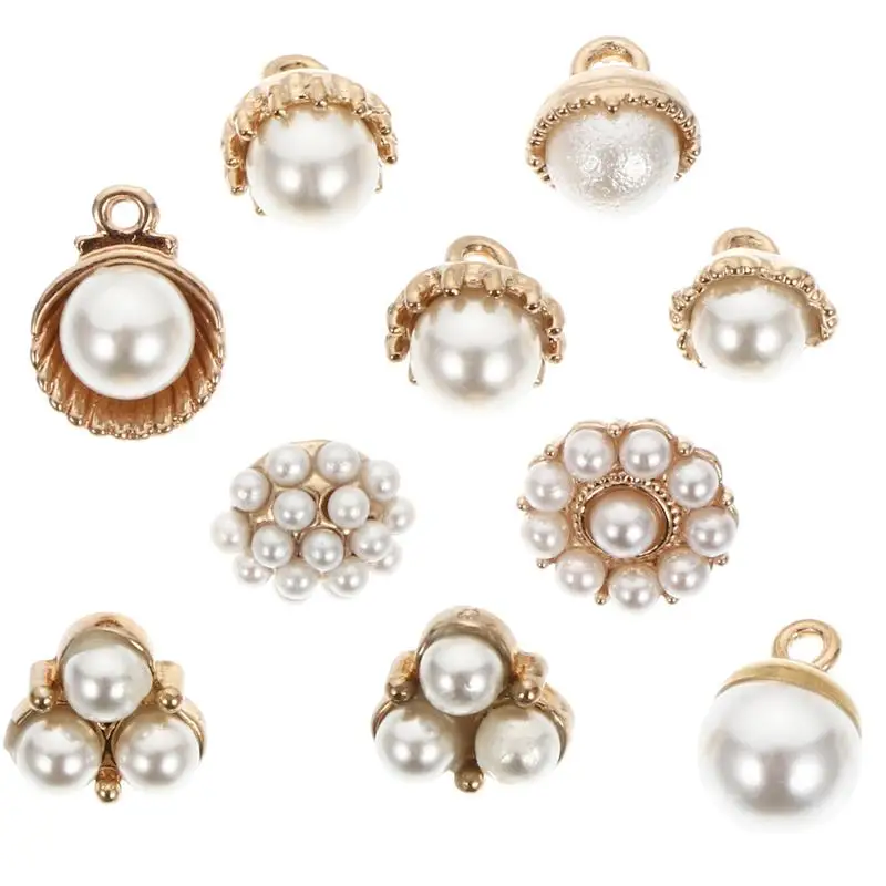 

10PCS Pearl Button Creative Alloy Metal Button Delicate Clothing Button