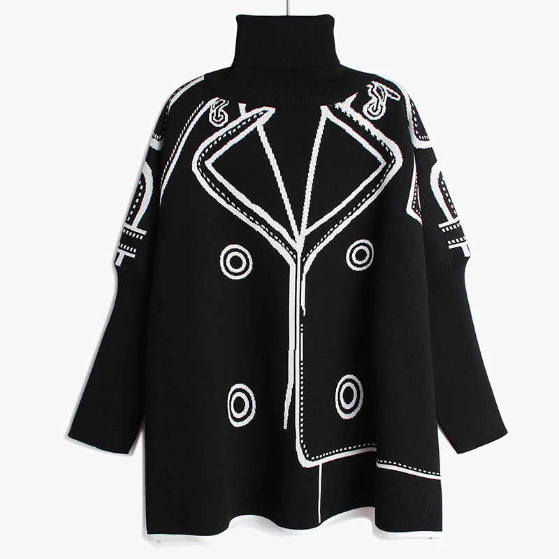 CHICEVER Vintage Hit Color Knitted Women's Sweater Turtleneck Long Sleeve Oversize Loose Pullover Female 2020 Spring New Clothes | Женская