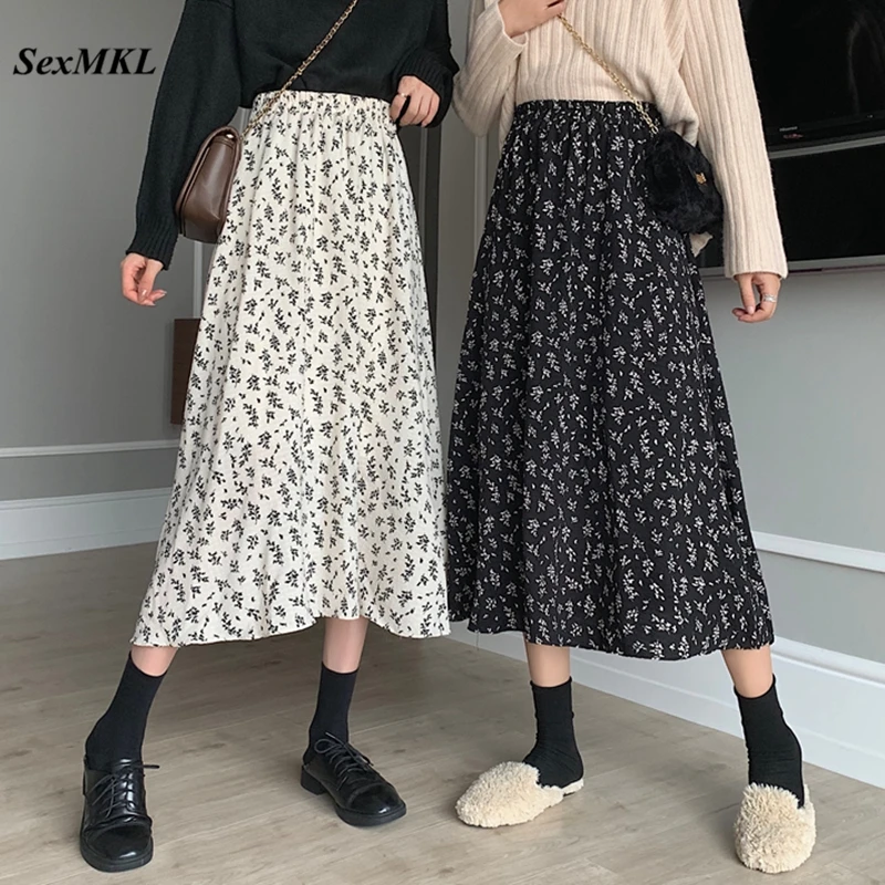

Casual Summer Printed Long Skirt Women 2021 New Fashion High Waist A Line Vintage Skirts Korean Style Friends Floral Maxi Skirt
