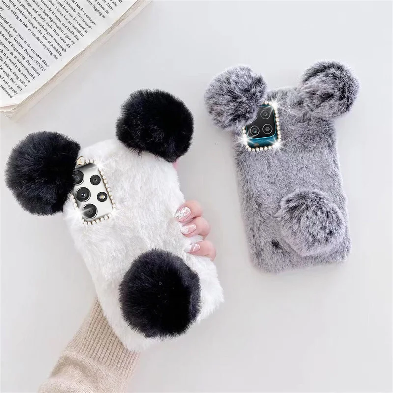 Плюшевый чехол с ушками панды для Samsung Galaxy A52 A72 A51 A71 A32 A22 A12 A50 A70 A21s A03S A02S A02 A42 A41 A31