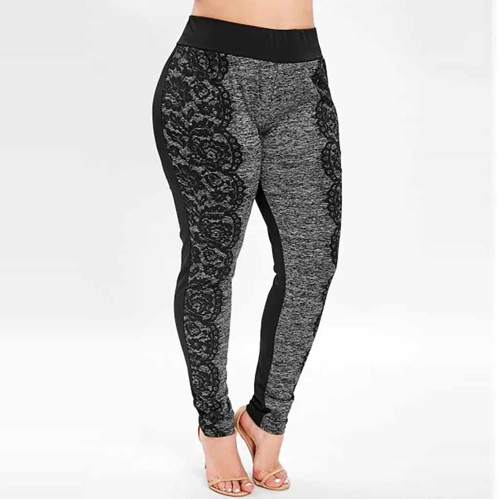 Леггинсы женские эластичные с высокой талией кружевом #15 5xl размера плюс | Женская