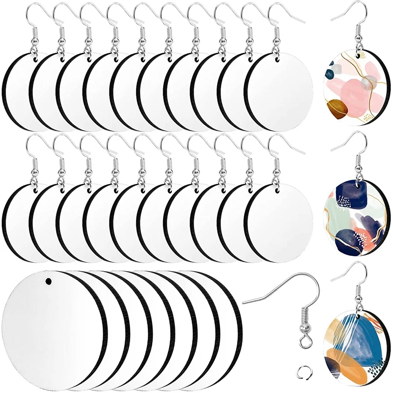 

30Pcs Sublimation Blank Earrings Round MDF Board White Earrings Heat Transfer Earrings Unfinished for Jewelry DIY Making