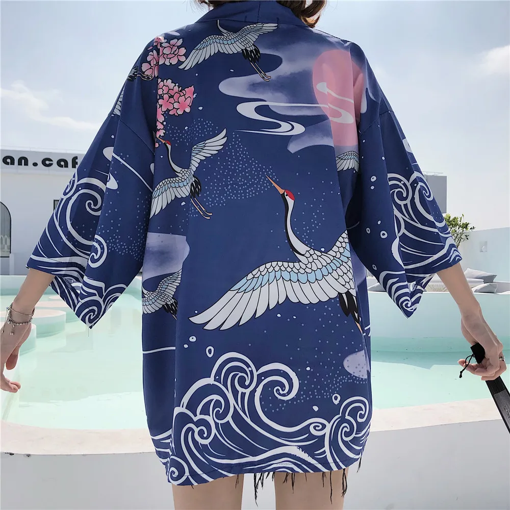 

Women Vintage Japanese Traditional Style Kimono Beach Clothes Cardigan Haori for Ladies Blouse Shirt Yukata Summer Aesthetic