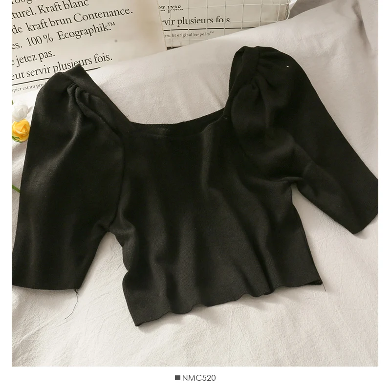 

Women Fashion Bodycon Solid Low Collar Half Sleeves Knitted Blouse Lady Sweet Casual Outdoor Top Girls Elegant Daily Basic Shirt