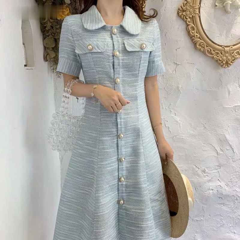 

Женское платье миди с отложным воротником, элегантное платье во французском стиле, длинная юбка в Корейском стиле для вечеринки, Новинка ле...